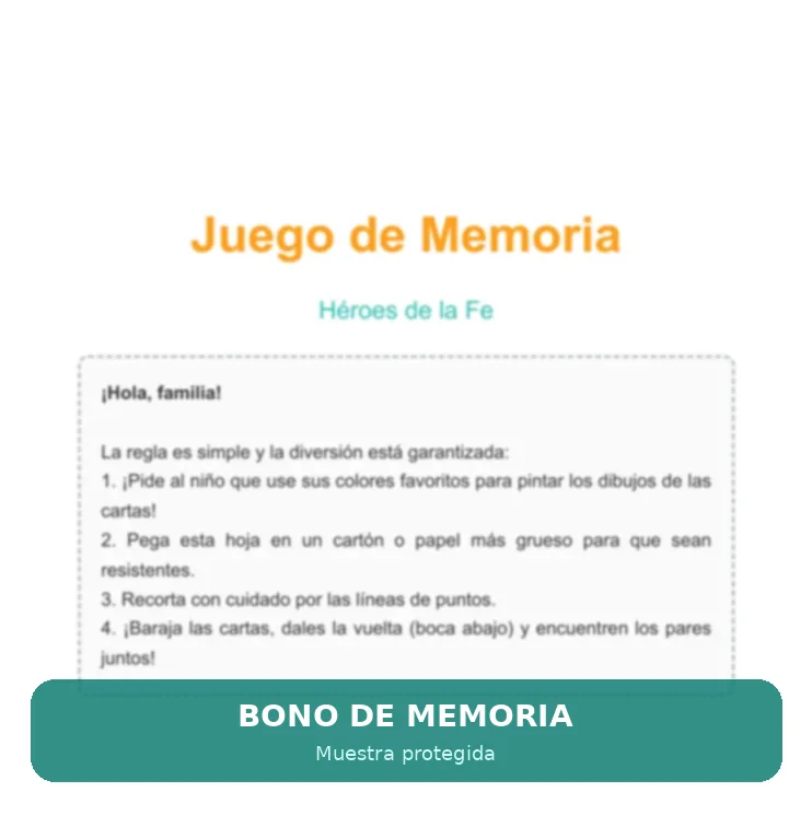 Vista protegida del bono Juego de Memoria Héroes de la Fe